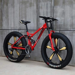 WANG-L Bike WANG-L Mountain Bike, 26 Inch Fat Mountain Bike, High Carbon Steel Frame Bike, Full Suspension Bike, Red-26inch / 27speed
