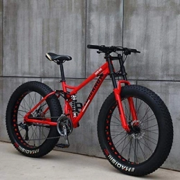Wghz Fat Tyre Bike Wghz Adult Mountain Bikes, 24 Inch Fat Tire Hardtail Mountain Bike, Dual Suspension Frame and Suspension Fork All Terrain Mountain Bike, Red, 27 Speed
