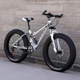 WJH Bike WJH 26 Inch Fat Tire Adult Mountain Bike, Double Disc Brake / High-Carbon Steel Frame Cruiser Bikes, Beach Snowmobile Bicycle Double shock, White, 21speed 24 inches