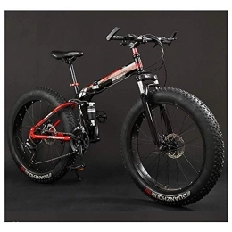 WJSW Fat Tyre Bike WJSW Adult Mountain Bikes, Foldable Frame Fat Tire Dual-Suspension Mountain Bicycle, High-carbon Steel Frame, All Terrain Mountain Bike, 26" Red, 21 Speed