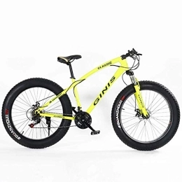 WJSW Bike WJSW Teens Mountain Bikes, 21-Speed 24 Inch Fat Tire Bicycle, High-carbon Steel Frame Hardtail Mountain Bike with Dual Disc Brake, Yellow, Spoke