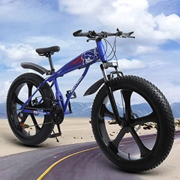 WLWLEO Fat Tyre Bike WLWLEO Fat Tire Mountain Bike 26 Inch Wheels, 4-Inch Wide Tires, 21 / 24 / 27 Speed, Front and Rear Brakes, Carbon Steel Frame, Suspension Fork, Snow Anti-Slip Bicycle, Blue, 27 speed