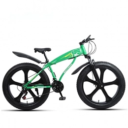 WLWLEO Fat Tyre Bike WLWLEO Fat Tire Mountain Bike 26 Inch Wheels, 4-Inch Wide Tires, 21 / 24 / 27 Speed, Front and Rear Brakes, Carbon Steel Frame, Suspension Fork, Snow Anti-Slip Bicycle, Green, 24 speed