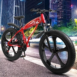 WLWLEO Fat Tyre Bike WLWLEO Fat Tire Mountain Bike 26 Inch Wheels, 4-Inch Wide Tires, 21 / 24 / 27 Speed, Front and Rear Brakes, Carbon Steel Frame, Suspension Fork, Snow Anti-Slip Bicycle, Red, 24 speed