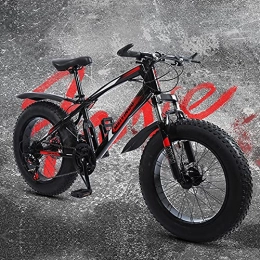 WLWLEO Fat Tyre Bike WLWLEO Mountain Bike 20 inch Fat Tire Beach Snow Bike, Carbon Steel Frame, Dual Disc Brakes, Suspension Fork, 21 / 24 / 27 Speed, Outdoor Offroad Bicycle for Teens Students Adults, Red, 24 speed