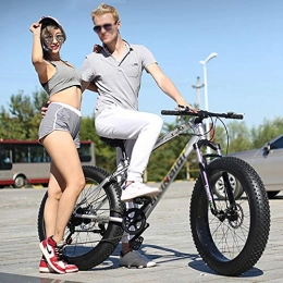 WSZGR Bike WSZGR Dual Disc Brakes Adult Mountain Bikes, Big Tire Snowmobile Mountain Bicycle For Men Women, 24 Inch Folding Fat Mountain Bike Silver 24", 21-speed