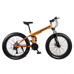 WZJDY 24in Fat Tires Snowmobile, Folding Mountain Bike Bicycle with Fork Rear Suspension and Double Disc Brake,Orange,24 Speed