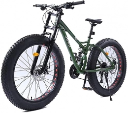 XinQing Fat Tyre Bike XinQing 26 Inch Mountain Bikes, Dual Disc Brake Fat Tire Mountain Trail Bike, Hardtail Mountain Bike, High-Carbon Steel Frame, Green, 27 Speed