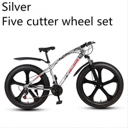 xmb Fat Tyre Bike xmb Silver five-cutter wheel set Adult off-road bicycles, men and women mountain bikes with full suspension, fat tires high carbon steel suspension youth men and women mountain bikes (21-speed)