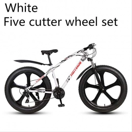 xmb Fat Tyre Bike xmb White five-cutter wheel set Adult off-road bicycles, men and women mountain bikes with full suspension, fat tires high carbon steel suspension youth men and women mountain bikes (27-speed)