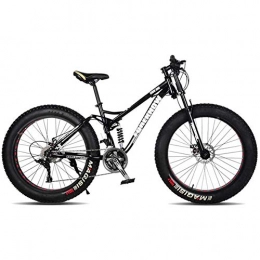 XRQ Bike XRQ Fat Tire Mens Mountain Bike, Carbon 24" 26" Mountain Bike Full Suspension Trail Bike 24-Speed Dual Disc Brakes MTB Bike High-Tensile Steel Frame, Black, 24IN