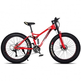 XRQ Bike XRQ Fat Tire Mens Mountain Bike, Carbon 24" 26" Mountain Bike Full Suspension Trail Bike 24-Speed Dual Disc Brakes MTB Bike High-Tensile Steel Frame, Red, 24IN