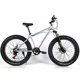 YOUSR Fat Tyre Bike YOUSR Dirtbike Mountainbike Disc Brake MTB Hardtail With full suspension for men and women Silver 26 inch 21 speed