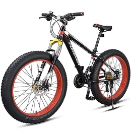 YUEGOO Bike YUEGOO Mountain Bikes, Adult Fat Tire Mountain Trail Bike, Speed Bicycle, High-Carbon Steel Frame Dual Full Suspension Dual Disc Brake, Thick Wheel / Black Red / 26Inch 27Speed
