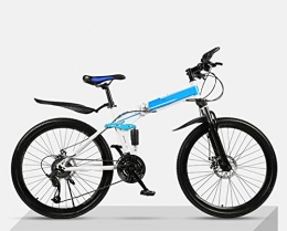 THENAGD Folding Bike THENAGD Folding Mountain Bike Bicycle, Adult Ultralight One-Body Wheel Double Damping Off Road Variable Speed Bicycle for Male and Female Students. 24英寸 辐条顶 白蓝