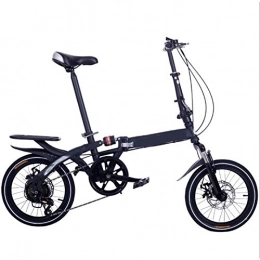 AMEA Folding Bike 14 / 16Iinch Foldable Bicycle, Variable Speed Portable Double Disc Brake Lightweight Folding Bike for Adult Student Children, 6-speed Folding Bicycle High Carbon Steel Material, Black, 16Inch