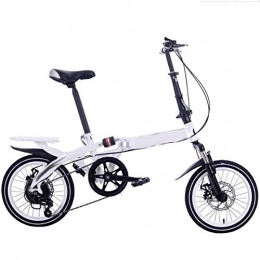 AMEA Bike 14 / 16Iinch Foldable Bicycle, Variable Speed Portable Double Disc Brake Lightweight Folding Bike for Adult Student Children, 6-speed Folding Bicycle High Carbon Steel Material, White, 14Inch