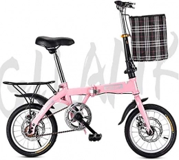 GLJY Folding Bike 14 Inch 16 Inch 20 Inch Folding Bicycle Student Bicycle Single Speed Disc Brake Adult Compact Foldable Bike Gears Folding System Traffic Light fully assembled, Pink, 16inch