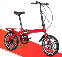 14 Inch Foldable Mini Ultralight Portable, Adult Children Student Men and Women Variable Speed Shock Absorbing Folding Bicycle Red