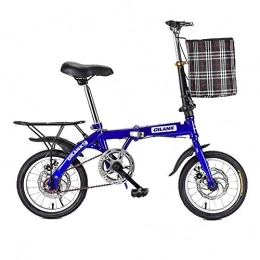 COCKE Bike 14" Lightweight Alloy Folding City Bike Bicycle, Dual Disc Brakes, Folding Bike for Ladies And Men, Bike 7 Speed Lightweight Cycle, Shock-Absorbing Off-Road Anti-Tire Mountain, Blue