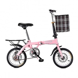 COCKE Bike 14" Lightweight Alloy Folding City Bike Bicycle, Dual Disc Brakes, Folding Bike for Ladies And Men, Bike 7 Speed Lightweight Cycle, Shock-Absorbing Off-Road Anti-Tire Mountain, Pink