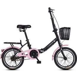 DJYD Bike 16" Folding Bikes, Adults Men Women Light Weight Folding Bike, High-carbon Steel Single Speed Reinforced Frame Commuter Bicycle, Red FDWFN (Color : Pink)