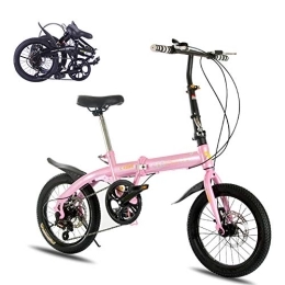 Byjia Folding Bike 16 Inch Folding Bicycle Aluminum Frame Variable Speed Disc Brake Student Compact Bike, Pink