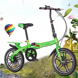 ASPZQ Bike 16-Inch Folding Bicycle, One-Wheel Variable Speed Damping Disc Brake City Bicycle Adult Children's Bike, Green