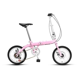 XBSXP Bike 16in Adult Bikes Folding Cruiser Bike, High Strength Steel Frame Bicycle, City Compact Bicycles, Bicycle Seats for Comfort，Suitable for Ladies Students, Office Workers, Commuters ( Color : Pink-a )