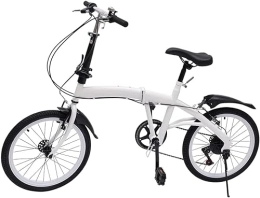 HaroldDol Bike 20" Folding Bike, 7 Speed Adults Bicycle, Adjustable City Bike, Carbon Steel Lightweight White
