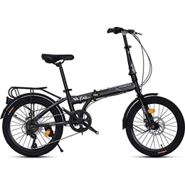 DJYD Folding Bike 20" Folding Bike, Adults Men Women 7 Speed Lightweight Portable Bikes, High-carbon Steel Frame, Foldable Bicycle with Rear Carry Rack, White FDWFN (Color : Black)