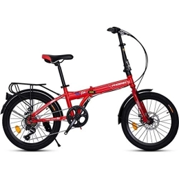 DJYD Folding Bike 20" Folding Bike, Adults Men Women 7 Speed Lightweight Portable Bikes, High-carbon Steel Frame, Foldable Bicycle with Rear Carry Rack, White FDWFN (Color : Red)