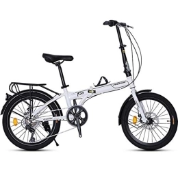 DJYD Bike 20" Folding Bike, Adults Men Women 7 Speed Lightweight Portable Bikes, High-carbon Steel Frame, Foldable Bicycle with Rear Carry Rack, White FDWFN (Color : White)