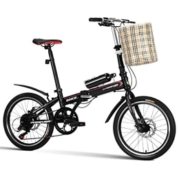 DJYD Bike 20" Folding Bikes, 7 Speed Lightweight Portable Adults Women Double Disc Brake Foldable Bicycle, Reinforced Frame Commuter Bike, Black FDWFN (Color : Black)