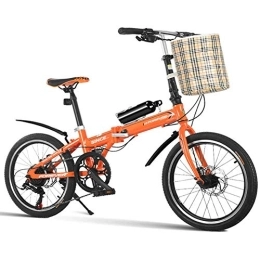 DJYD Bike 20" Folding Bikes, 7 Speed Lightweight Portable Adults Women Double Disc Brake Foldable Bicycle, Reinforced Frame Commuter Bike, Black FDWFN (Color : Orange)