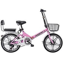 GuanLaoGe Bike 20" Folding City Bicycle Bike, Light Work Adult Ultra Light Variable Speed Portable Male Bicycle Folding Carrier, for Men Women Lightweight Folding Casual Bicycle, 20inch Pink, single speed (one whe