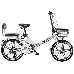 GuanLaoGe Bike 20" Folding City Bicycle Bike, Light Work Adult Ultra Light Variable Speed Portable Male Bicycle Folding Carrier, for Men Women Lightweight Folding Casual Bicycle, 20inch White, single speed (one wh