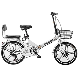 JWCN Folding Bike 20" Folding City Bicycle Bike, Light Work Adult Ultra Light Variable Speed Portable Male Bicycle Folding Carrier, for Men Women Lightweight Folding Casual Bicycle, 20inch White, variable speed (one
