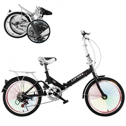 Nileco Folding Bike 20 Inch 6 Speed Foldable Bike, Shock Absorption Lightweight Folding Bicycle For Women And Men, With Colored Spoke 6 Geared Adults Bike-Black 20 Inch