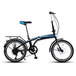 M-YN Bike 20 Inch Compact 7-Speed Folding Commuter Bike, Mini Lightweight City Bicycles For Women Men And Teens(Color:black+blue)