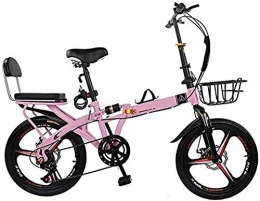 JSL Folding Bike 20-inch folding bicycle full shock absorber variable speed disc brake mountain bike adult ultralight student child bicycle with basket-Pink