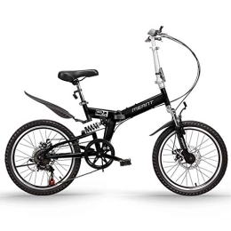 LLF Folding Bike 20 Inch Folding Bicycle Student Bicycle Single Speed Disc Brake Adult Compact Foldable Bike Gears Folding System Traffic Light Fully Assembled (Color : Black, Size : 20in)