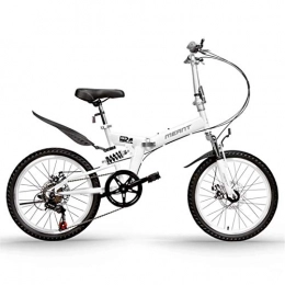 LLF Bike 20 Inch Folding Bicycle Student Bicycle Single Speed Disc Brake Adult Compact Foldable Bike Gears Folding System Traffic Light Fully Assembled (Color : White, Size : 20in)
