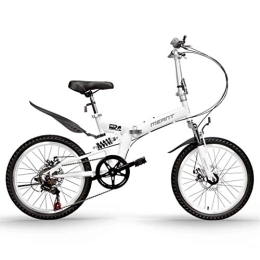  Folding Bike 20 Inch Folding Bicycle Student Bicycle Single Speed Disc Brake Adult Compact Foldable Bike Gears Folding System Traffic Light Fully Assembled (Color : White, Size : 20in)