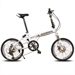  Folding Bike 20 Inch Folding Bike, 8 Speed Low Step-Through Steel Frame Foldable Compact Bicycle with Comfort Saddle and Rack for Adults, White-A