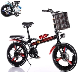XQIDa durable Folding Bike 20-inch folding bike adult teenager folding bikes fast folding system 6-variable speed Before after Double shock absorption, urban road bike with lights and basket / RED / Shipment from German warehouse