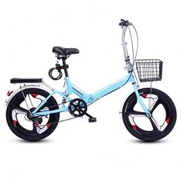 min min Folding Bike 20 inch folding bike, folding bike 6-speed derailleur with luggage rack, full suspension mountain bike racing bike, adult super light student children's bike with basket (Color : Blue)