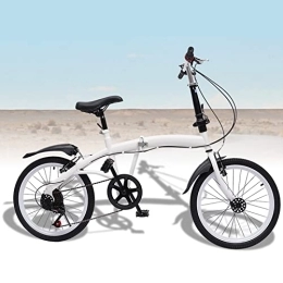 Futchoy Folding Bike 20 Inch Folding Bike for Adult Men and Women Teens - Lightweight 7 Speed Foldable Bike Height Adjustable City Bicycle with Dual V-Brake, Alloy Carbon Steel, 90kg Load (White)