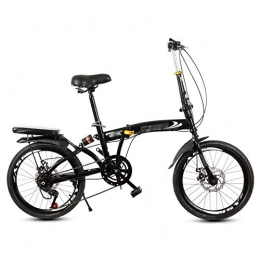 CXSMKP Bike 20 Inch Folding Bike for Adult Men And Women Teens, Mini Lightweight Foldable Mountain Bike, 6 Speed, High Carbon Steel, Dual Disc Brakes, Shock Absorber, Black