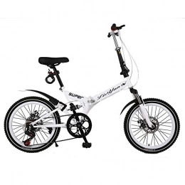 ANJING Folding Bike 20 Inch Folding Bike for Adults, 6 Speed Lightweight Bicycle with Front and Rear Disc Brakes and Dual Suspension, White